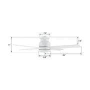 Carro Santana 52in 4-Blade Flush Mount Ceiling Fan | White Plywood Blades | Low Ceiling & Bedroom | 52 x 52 x 11 in | Model CFR524E5-N10-W1-1-FM