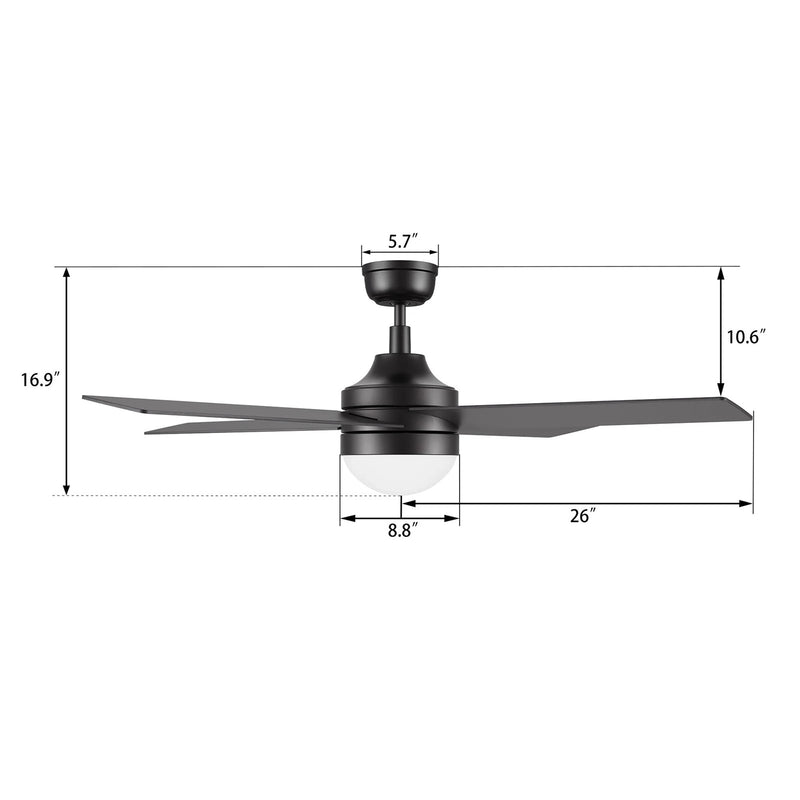 Carro Kimball 52in 4-Blade Ceiling Fan | Black Plywood Blades and Black Finish | Living Room & Bedroom | 52 x 52 x 16.9 in | Model CFR524E6-L12-B2-1