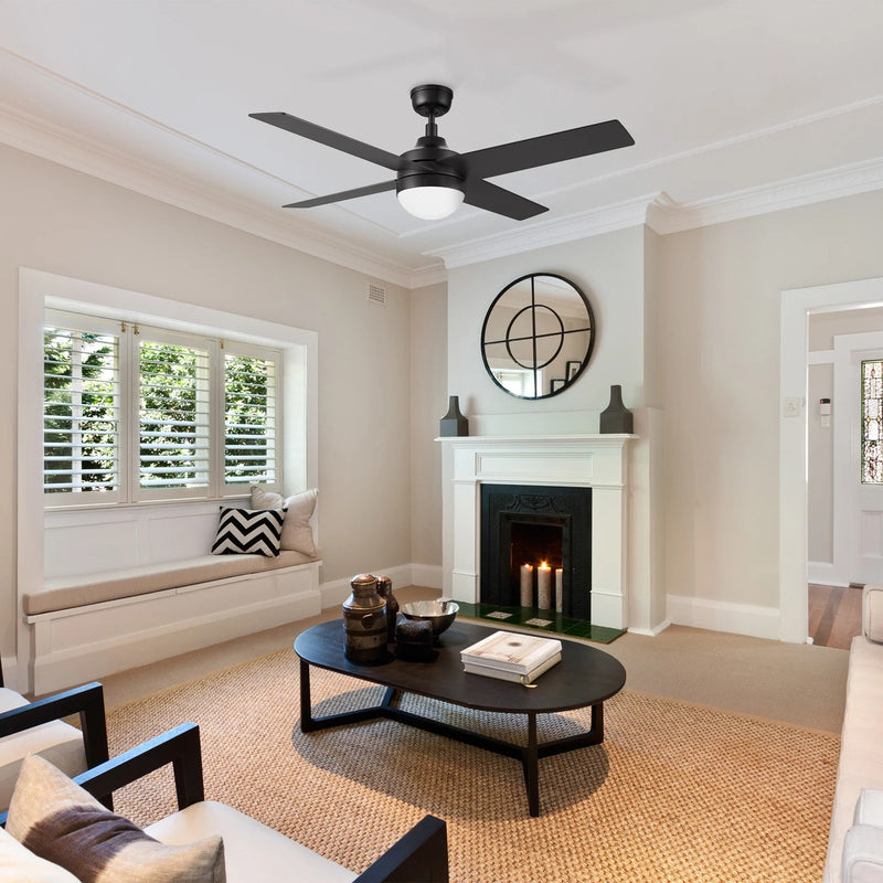 Carro Kimball 52in 4-Blade Ceiling Fan | Black Plywood Blades and Black Finish | Living Room & Bedroom | 52 x 52 x 16.9 in | Model CFR524E6-L12-B2-1