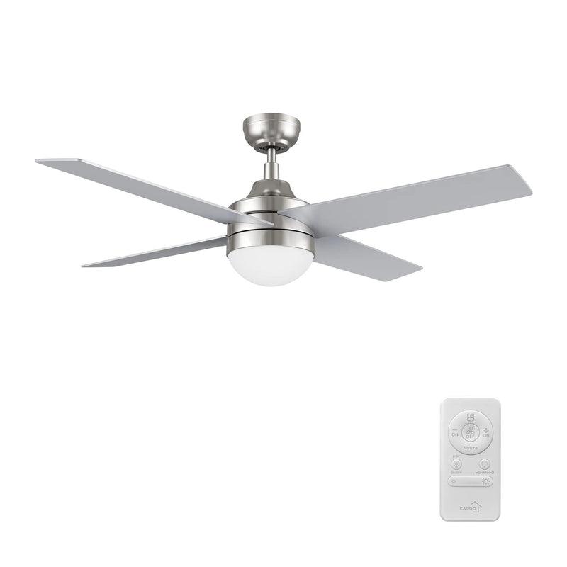 Carro Kimball 52in 4-Blade Ceiling Fan | Brushed Nickel Plywood Blades and Brushed Nickel Finish | Living Room & Bedroom | 52 x | Model CFR524E6-L12-SJ-1
