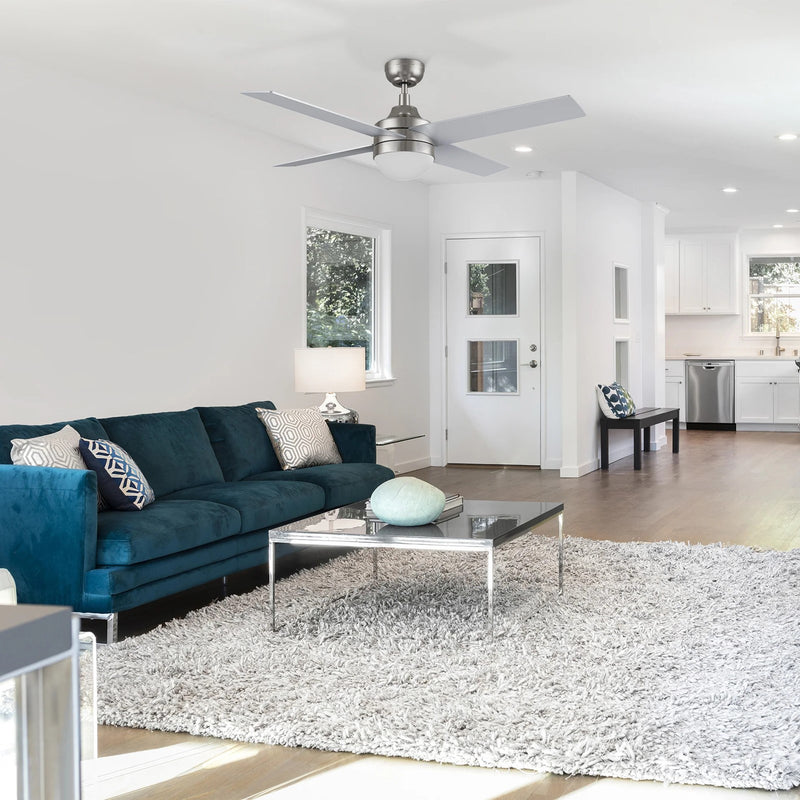 Carro Kimball 52in 4-Blade Ceiling Fan | Brushed Nickel Plywood Blades and Brushed Nickel Finish | Living Room & Bedroom | 52 x | Model CFR524E6-L12-SJ-1