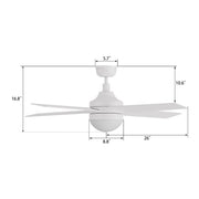Carro Kimball 52in 4-Blade Ceiling Fan | White Plywood Blades and White Finish | Living Room & Bedroom | 52 x 52 x 16.9 in | Model CFR524E6-L12-W1-1