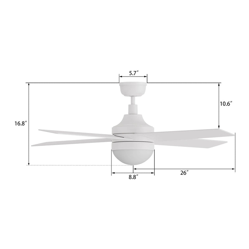 Carro Kimball 52in 4-Blade Ceiling Fan | White Plywood Blades and White Finish | Living Room & Bedroom | 52 x 52 x 16.9 in | Model CFR524E6-L12-W1-1