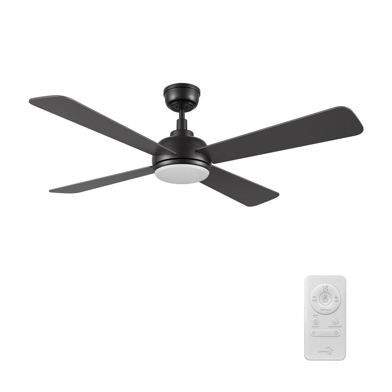 Carro Tryton 52in 4-Blade Ceiling Fan | Black Plywood Blades and Black Finish | Living Room & Bedroom | 52 x 52 x 14 in | Model CFR524Q9-L11-B2-1