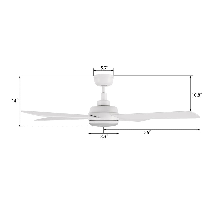 Carro Tryton 52in 4-Blade Ceiling Fan | White Plywood Blades and White Finish | Living Room & Bedroom | 52 x 52 x 14 in | Model CFR524Q9-L11-W1-1