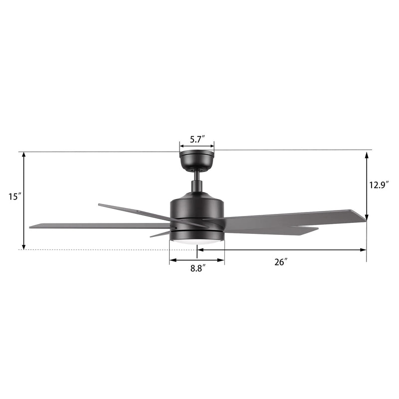 Carro Santana 52in 5-Blade Ceiling Fan | Black Plywood Blades and Black Finish | Living Room & Bedroom | 52 x 52 x 15 in | Model CFR525E5-L11-B2-1