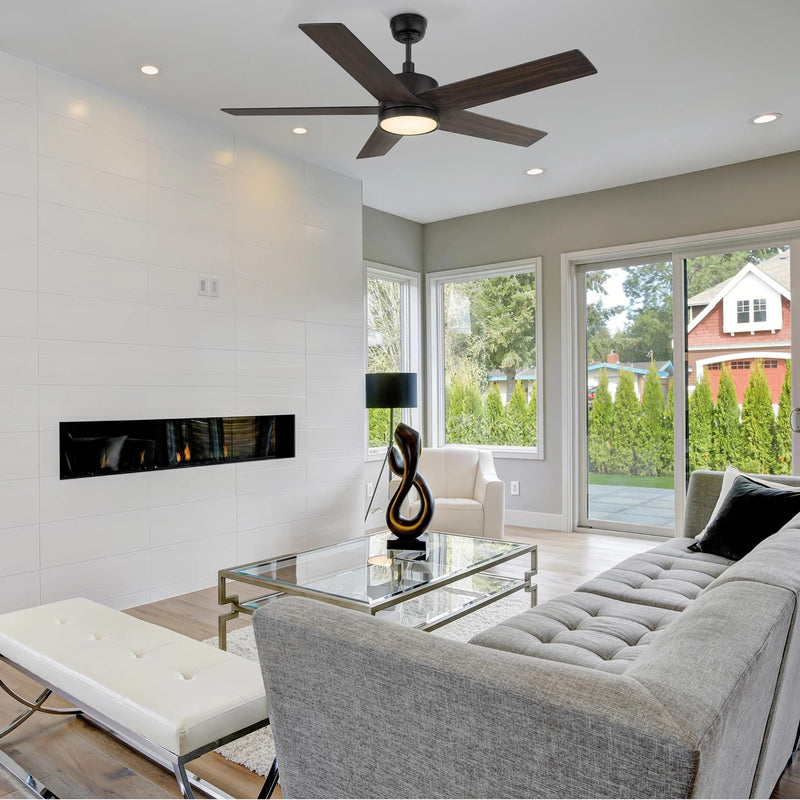 Carro Santana 52in 5-Blade Ceiling Fan | Black Plywood Blades and Black Finish | Living Room & Bedroom | 52 x 52 x 15 in | Model CFR525E5-L11-B2-1