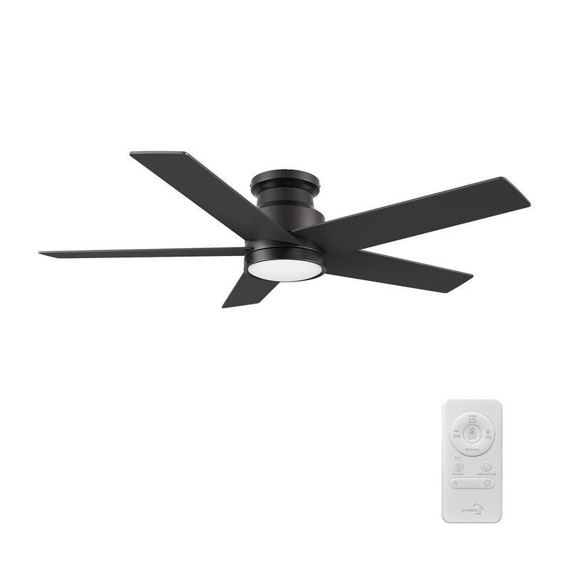 Carro Santana 52in 5-Blade Flush Mount Ceiling Fan | Black Plywood Blades and Black Finish | Low Ceiling Living Room & | Model CFR525E5-L11-B2-1-FM