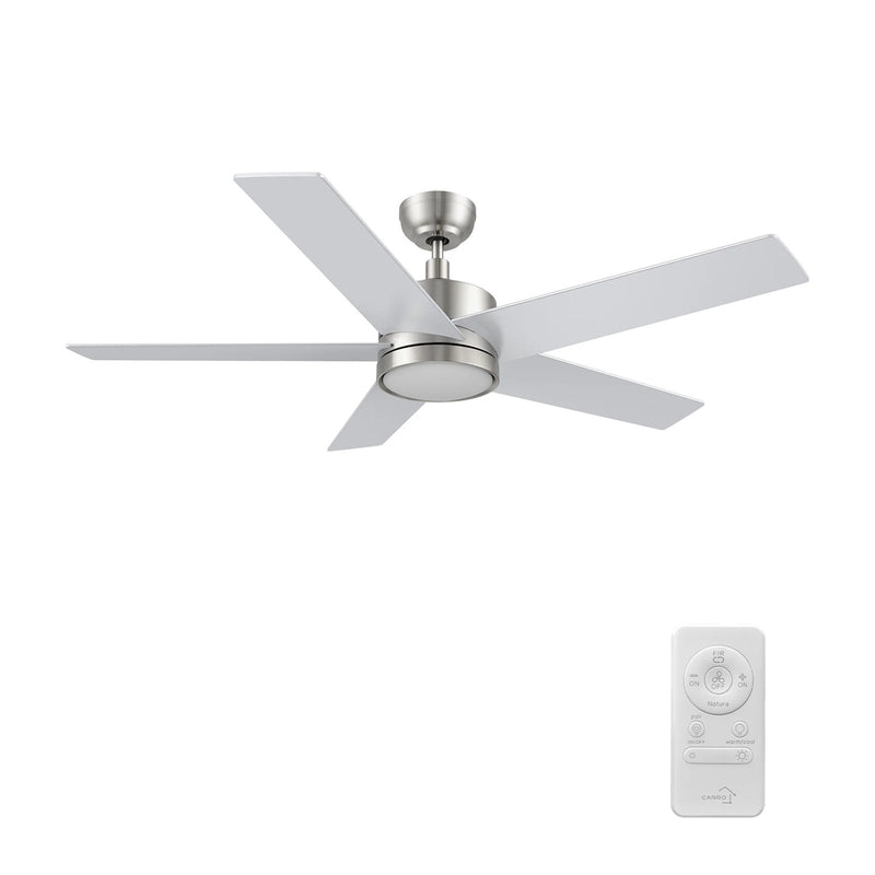 Carro Santana 52in 5-Blade Ceiling Fan | Brushed Nickel Plywood Blades and Brushed Nickel Finish | Living Room & Bedroom | 52 x | Model CFR525E5-L11-SJ-1