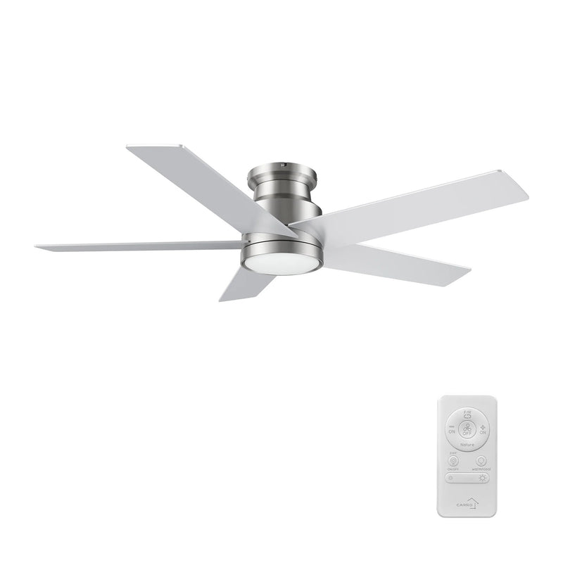 Carro Santana 52in 5-Blade Flush Ceiling Fan | Brushed Nickel Plywood Blades with Integrated LED | Living Room & Bedroom | 52 | Model CFR525E5-L11-SJ-1-FM