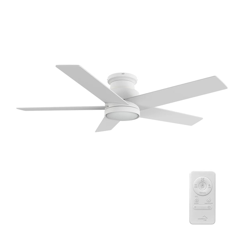 Carro Santana 52in 5-Blade Flush Ceiling Fan | White Plywood Blades with Integrated LED | Living Room & Bedroom | 52 x 52 x | Model CFR525E5-L11-W1-1-FM