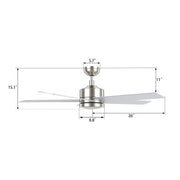 Carro Santana 52in 5-Blade Ceiling Fan | Modern Brushed Nickel Plywood | Living Room & Bedroom | 52 x 52 x 15 in | Model CFR525E5-N10-SJ-1