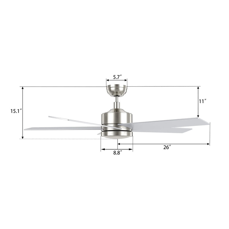 Carro Santana 52in 5-Blade Ceiling Fan | Modern Brushed Nickel Plywood | Living Room & Bedroom | 52 x 52 x 15 in | Model CFR525E5-N10-SJ-1