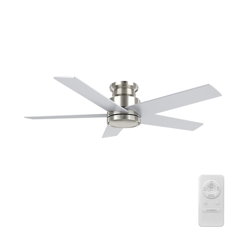 Carro Santana 52in 5-Blade Flush Ceiling Fan | Modern Brushed Nickel Plywood | Living Room & Bedroom | 52 x 52 x 11 in | Model CFR525E5-N10-SJ-1-FM