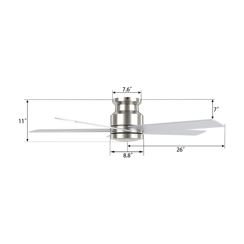Carro Santana 52in 5-Blade Flush Ceiling Fan | Modern Brushed Nickel Plywood | Living Room & Bedroom | 52 x 52 x 11 in | Model CFR525E5-N10-SJ-1-FM