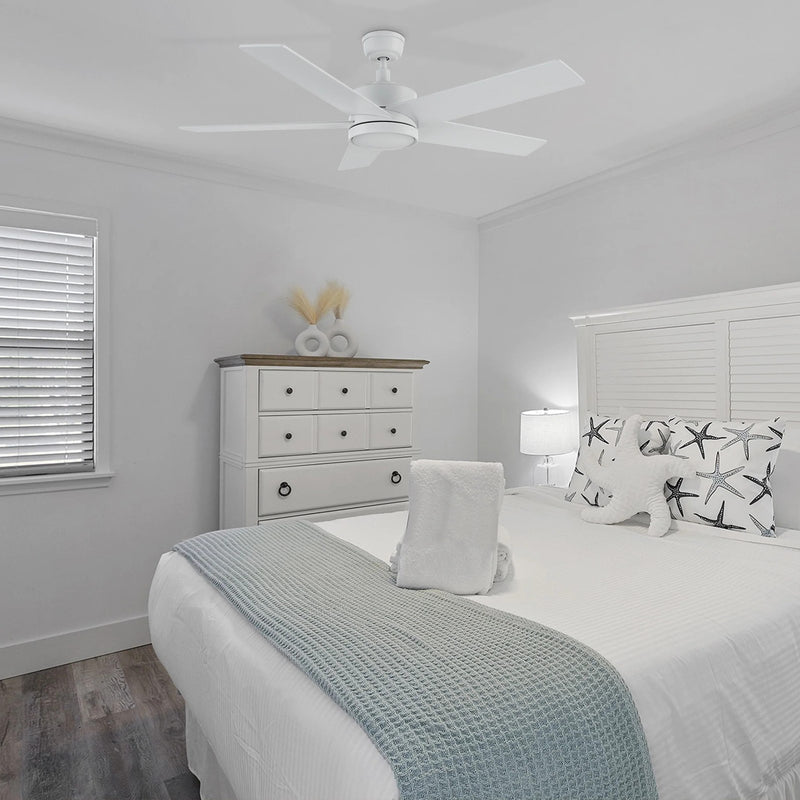 Carro Santana 52in 5-Blade Ceiling Fan | Modern White Plywood | Living Room & Bedroom | 52 x 52 x 15 in | Model CFR525E5-N10-W1-1