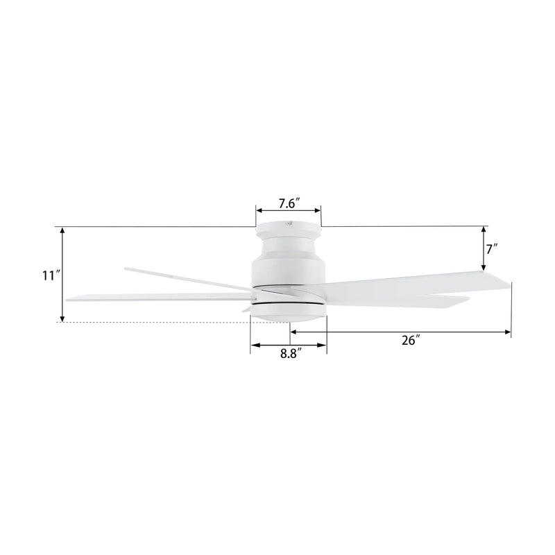 Carro Santana 52in Flush Mount Ceiling Fan | White Plywood Blades | Living Room & Bedroom | 52 x 52 x 11 in | Model CFR525E5-N10-W1-1-FM
