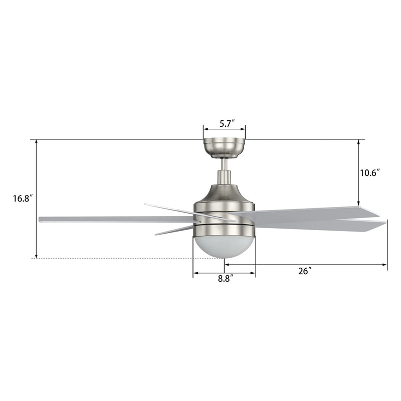 Carro Kimball 52in Ceiling Fan | Brushed Nickel Plywood Blades with Integrated LED | Living Room & Bedroom | 52 x 52 x 16.9 in | Model CFR525E6-L11-SJ-1