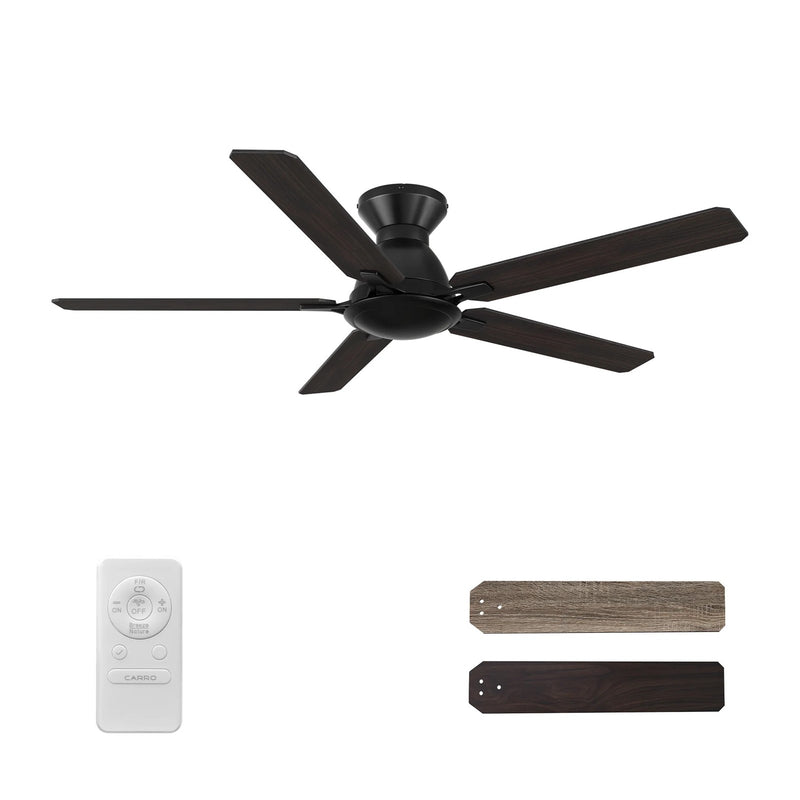 Carro Dunkirk 52in 5-Blade Flush Ceiling Fan | Modern Black Barnwood and Plywood | Large Living Room & Bedroom | 52 x 52 x | Model CFR525J-N10-BG-1-FM