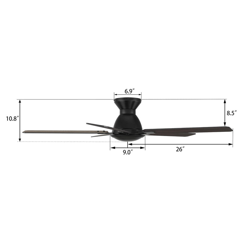 Carro Dunkirk 52in 5-Blade Flush Ceiling Fan | Modern Black Barnwood and Plywood | Large Living Room & Bedroom | 52 x 52 x | Model CFR525J-N10-BG-1-FM