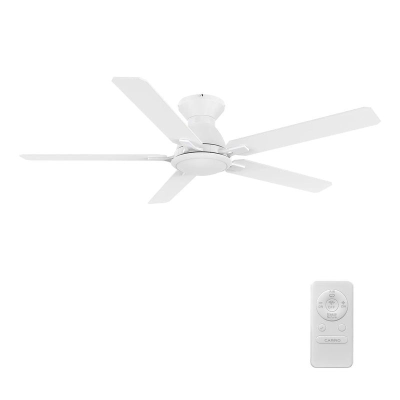 Carro Dunkirk 52in 5-Blade Flush Ceiling Fan | Modern White and Plywood | Large Living Room & Bedroom | 52 x 52 x 10.8 in | Model CFR525J-N10-W1-1-FM