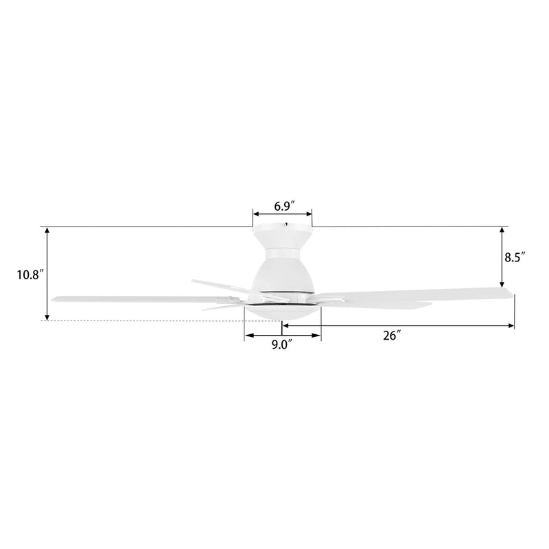 Carro Dunkirk 52in 5-Blade Flush Ceiling Fan | Modern White and Plywood | Large Living Room & Bedroom | 52 x 52 x 10.8 in | Model CFR525J-N10-W1-1-FM