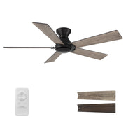 Carro Lurgan 52in 5-Blade Flush Ceiling Fan | Modern Black and Plywood | Large Living Room & Bedroom | 52 x 52 x 10.8 in | Model CFR525J1-N10-BG-1-FM