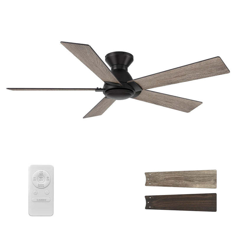 Carro Lurgan 52in 5-Blade Flush Ceiling Fan | Modern Black and Plywood | Large Living Room & Bedroom | 52 x 52 x 10.8 in | Model CFR525J1-N10-BG-1-FM