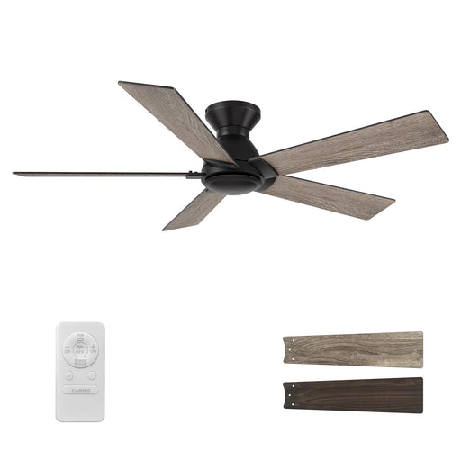 Carro Lurgan 52in 5-Blade Flush Ceiling Fan | Modern Black and Plywood | Large Living Room & Bedroom | 52 x 52 x 10.8 in | Model CFR525J1-N10-BG-1-FM