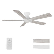 Carro Lurgan 52in 5-Blade Flush Ceiling Fan | Modern White Washed and Plywood | Large Living Room & Bedroom | 52 x 52 x 10.8 | Model CFR525J1-N10-WP-1-FM