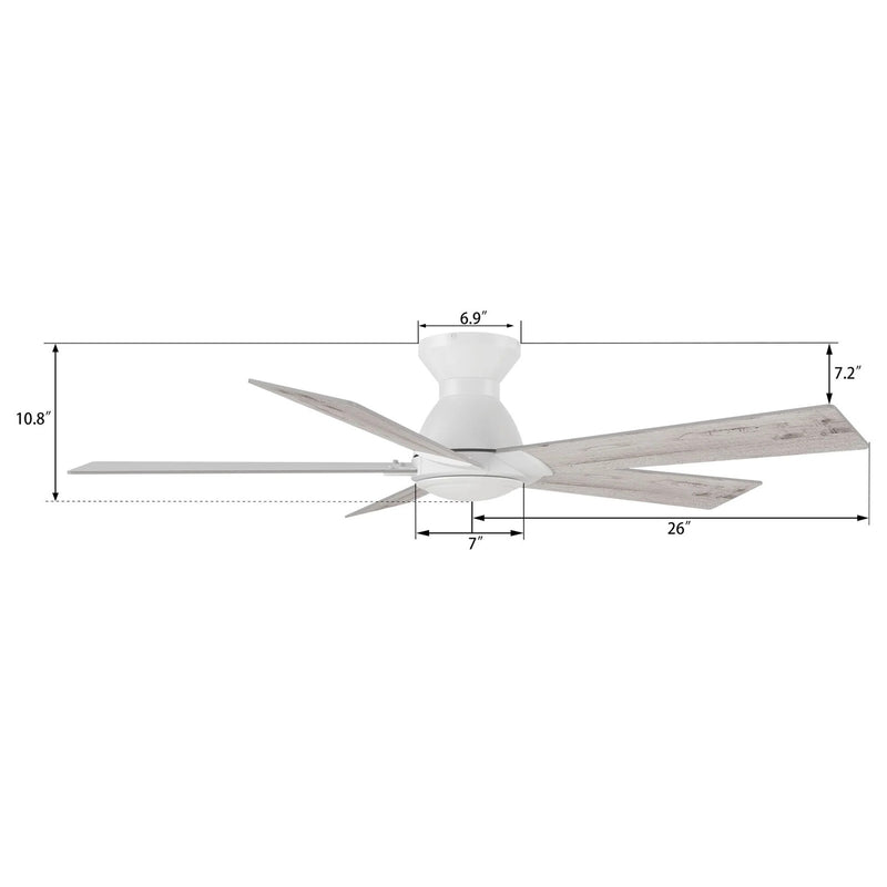 Carro Lurgan 52in 5-Blade Flush Ceiling Fan | Modern White Washed and Plywood | Large Living Room & Bedroom | 52 x 52 x 10.8 | Model CFR525J1-N10-WP-1-FM