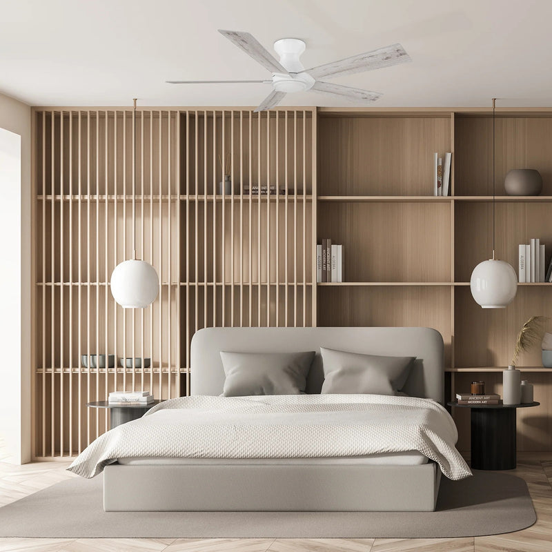 Carro Lurgan 52in 5-Blade Flush Ceiling Fan | Modern White Washed and Plywood | Large Living Room & Bedroom | 52 x 52 x 10.8 | Model CFR525J1-N10-WP-1-FM