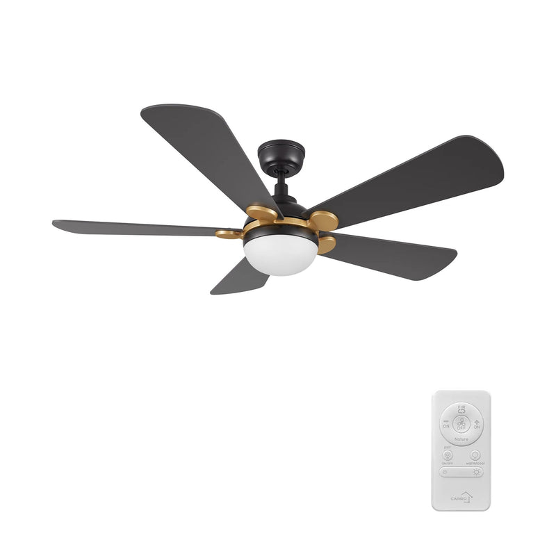Carro Zelda 52in 5-Blade Ceiling Fan | Soft Modern Black Gold and Plywood | Living Room & Great Room | 52 x 52 x 15.3 in, 4000K | Model CFR525Q4-L11-B2-1G