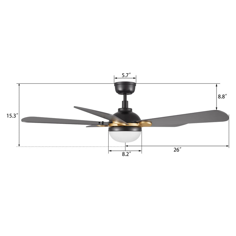 Carro Zelda 52in 5-Blade Ceiling Fan | Soft Modern Black Gold and Plywood | Living Room & Great Room | 52 x 52 x 15.3 in, 4000K | Model CFR525Q4-L11-B2-1G