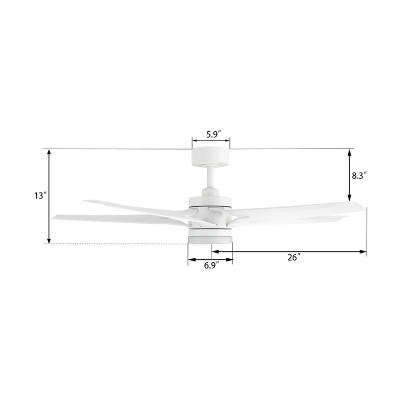Carro Onyx 52in 5-Blade Ceiling Fan | Modern White and High-Quality ABS | Living Room & Bedroom | 52 x 52 x 15.3 in, 4000K LED | Model CFR525T2-L11-W1-1