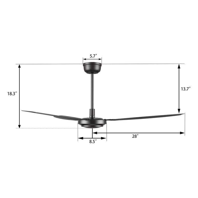 Carro Oberon 56in 3-Blade Ceiling Fan | Industrial Black and Iron | Living Room & Loft | 56 x 56 x 18.3 in, DC Motor, Remote | Model CFR563Z1-N10-B2-1