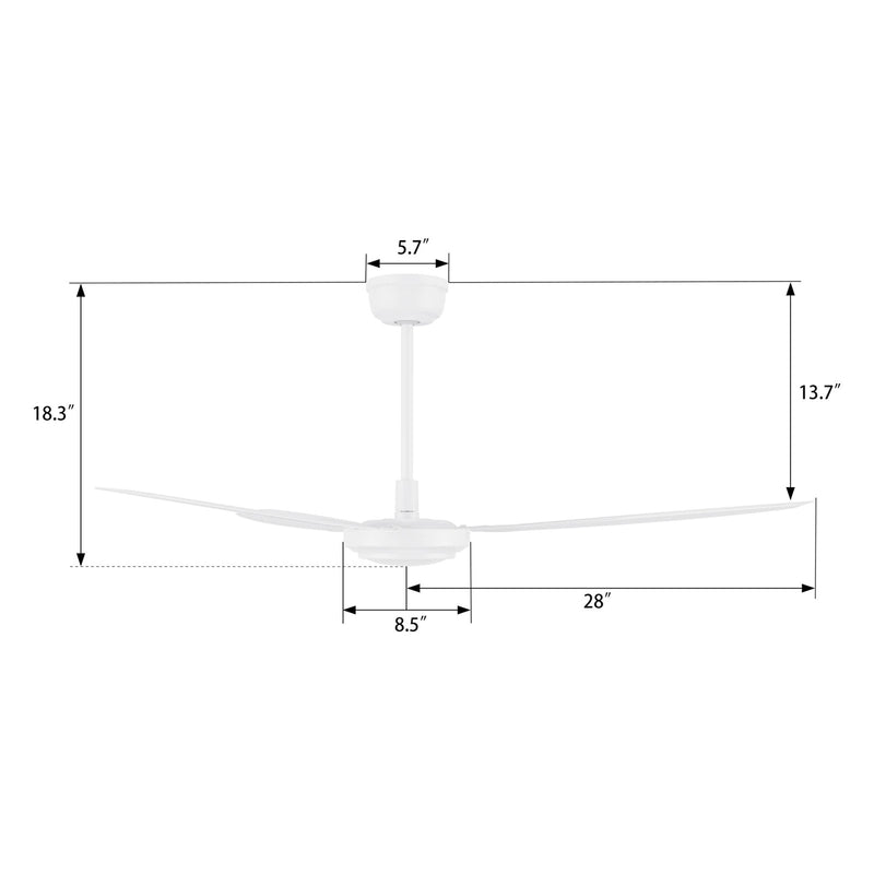 Carro Oberon 56in 3-Blade Ceiling Fan | Industrial White and Iron | Living Room & Bedroom | 18.3 x 56 x 56 in | Model CFR563Z1-N10-W1-1