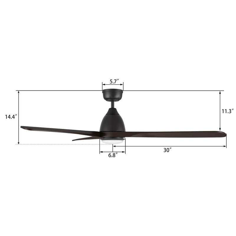 Carro Vienna 60in 3-Blade Ceiling Fan | Modern Black Brown and Solid Wood | Living Room & Bedroom | 14.4 x 60 x 60 in | Model CFR603K3-L11-BM4-1