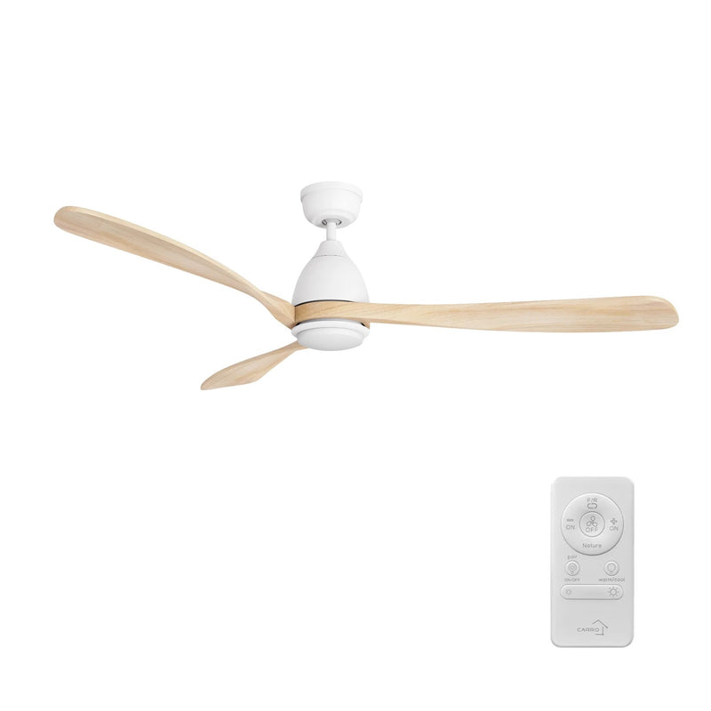 Carro Vienna 60in 3-Blade Ceiling Fan | Modern White and Solid Wood | Living Room & Bedroom | 14.4 x 60 x 60 in | Model CFR603K3-L11-WM5-1