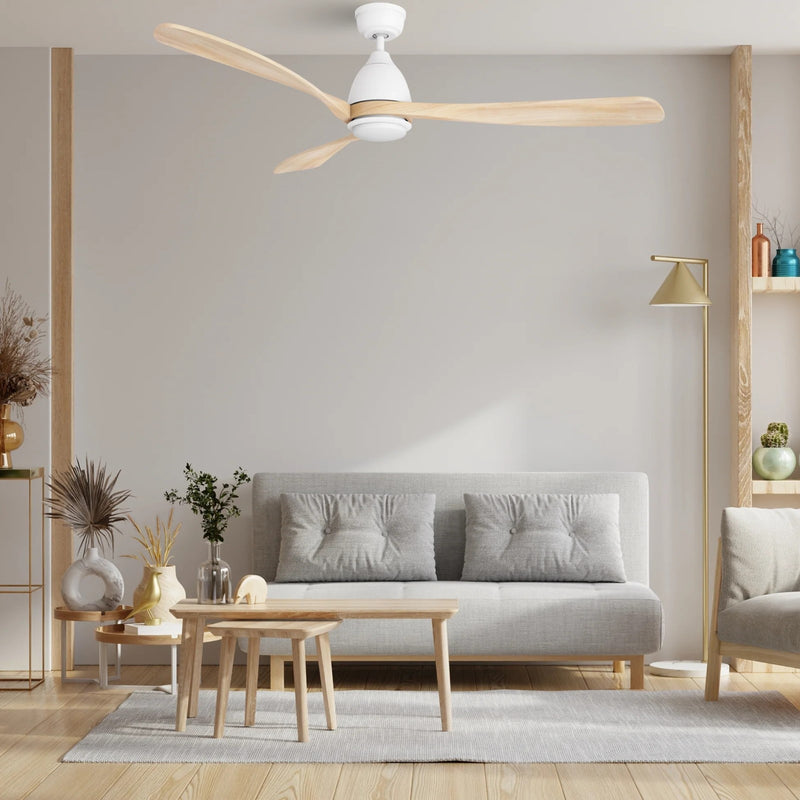 Carro Vienna 60in 3-Blade Ceiling Fan | Modern White and Solid Wood | Living Room & Bedroom | 14.4 x 60 x 60 in | Model CFR603K3-L11-WM5-1