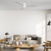 Carro Stanley 60in 3-Blade Flush Mount Ceiling Fan | Modern White and Plywood Blades | Living Room & Bedroom | 60 x 60 x 11 in | Model CFR603Q-N10-WP-1-FM
