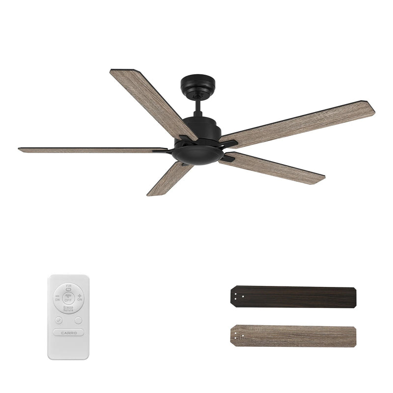 Carro Dunkirk 60in 5-Blade Ceiling Fan | Modern Black Barnwood Finish and Plywood Blades | Large Living Room & Great Room | 60 x | Model CFR605J-N10-BG-1