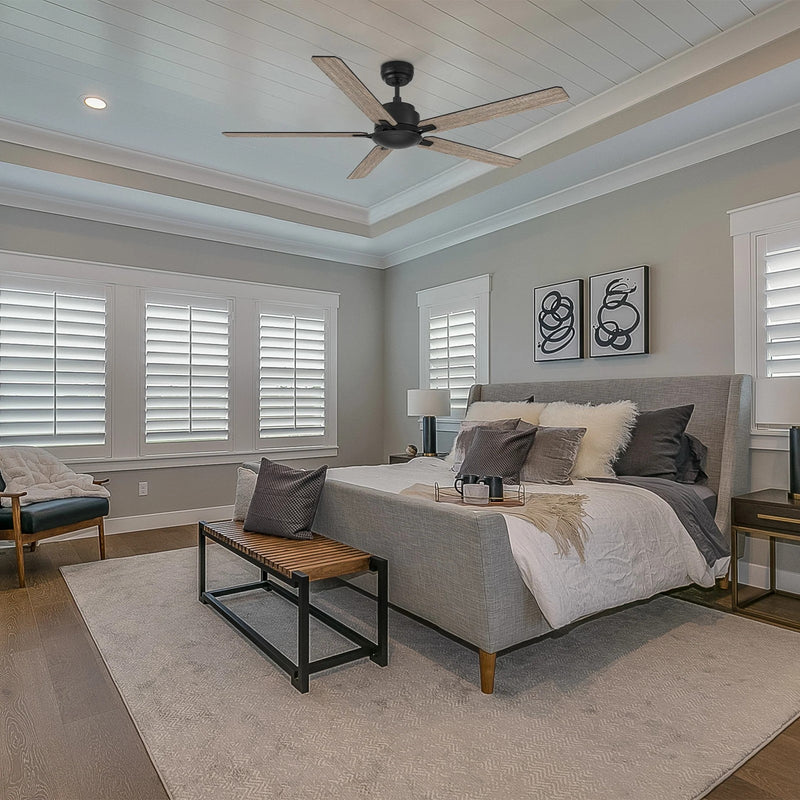 Carro Dunkirk 60in 5-Blade Ceiling Fan | Modern Black Barnwood Finish and Plywood Blades | Large Living Room & Great Room | 60 x | Model CFR605J-N10-BG-1