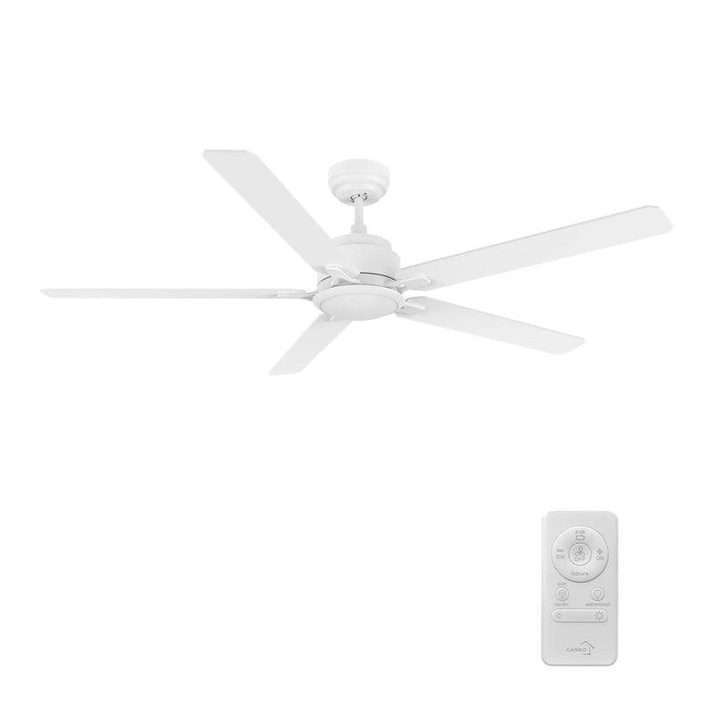 Carro Dunkirk 60in 5-Blade Ceiling Fan | Modern White Finish and Plywood Blades | Large Living Room & Great Room | 60 x 60 x 13.8 | Model CFR605J-N10-W1-1