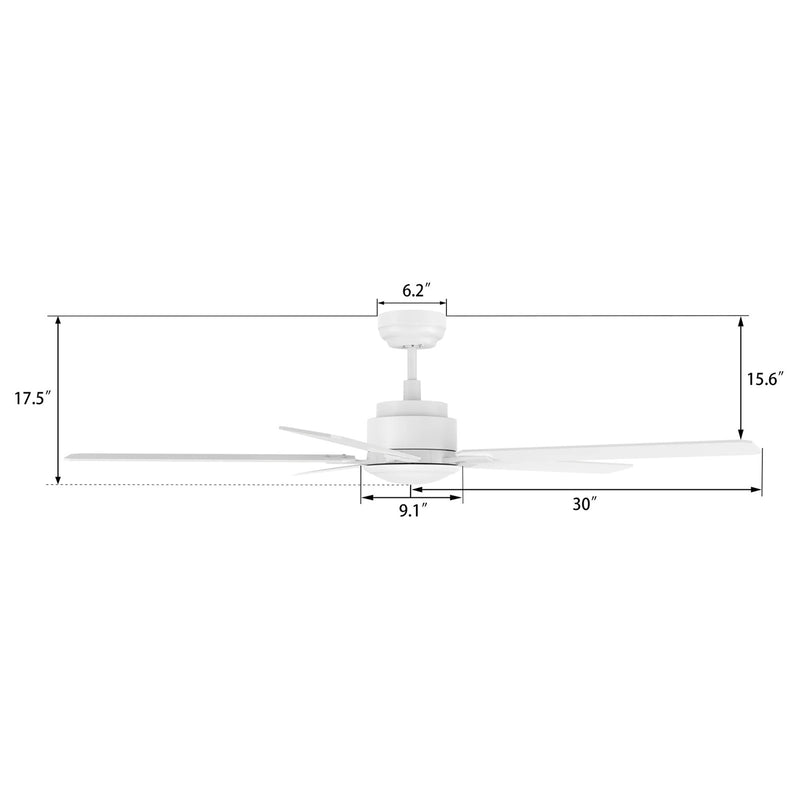 Carro Dunkirk 60in 5-Blade Ceiling Fan | Modern White Finish and Plywood Blades | Large Living Room & Great Room | 60 x 60 x 13.8 | Model CFR605J-N10-W1-1