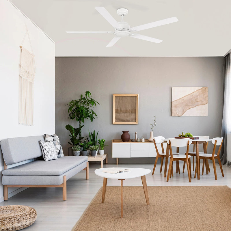 Carro Dunkirk 60in 5-Blade Ceiling Fan | Modern White Finish and Plywood Blades | Large Living Room & Great Room | 60 x 60 x 13.8 | Model CFR605J-N10-W1-1