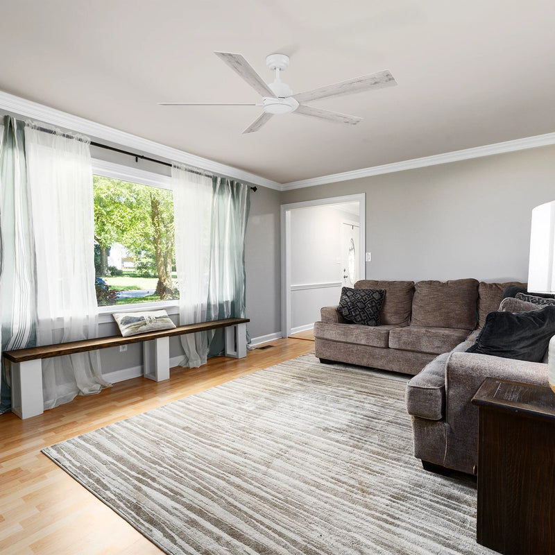 Carro Lurgan 60in 5-Blade Ceiling Fan | Modern White Finish and Plywood Blades | Large Living Room & Great Room | 60 x 60 x 14 in | Model CFR605J1-N10-WP-1