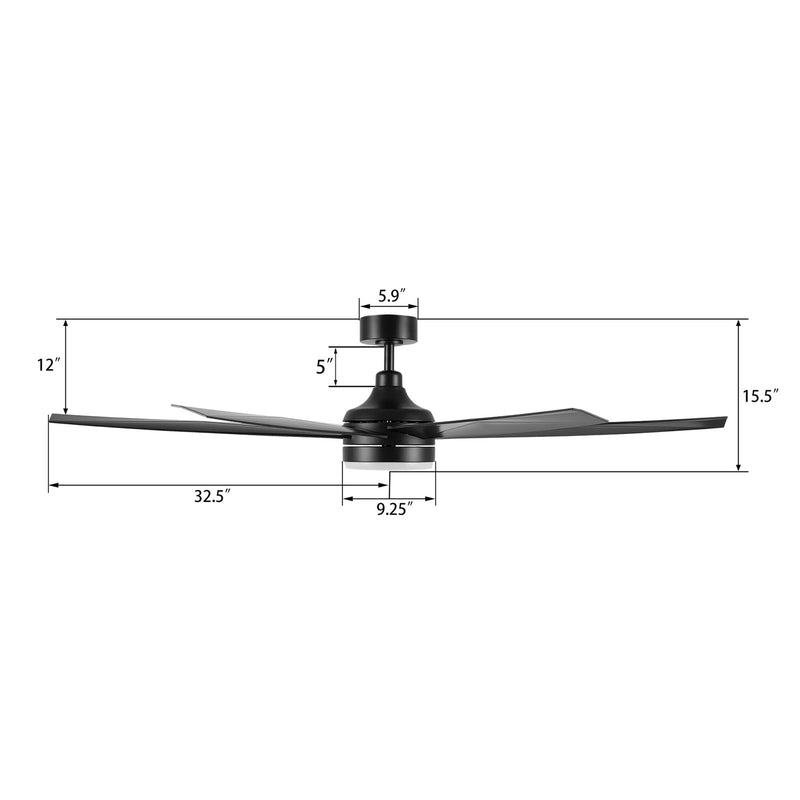 Carro Kima 65in 7-Blade Ceiling Fan | Black ABS Blades and Integrated LED | Living Room & Bedroom | 65 x 65 x 15 in | Model CFR657T3-L12-B2-1
