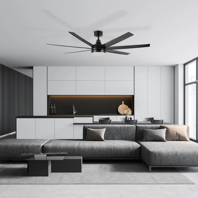 Carro Kima 65in 7-Blade Ceiling Fan | Black ABS Blades and Integrated LED | Living Room & Bedroom | 65 x 65 x 15 in | Model CFR657T3-L12-B2-1