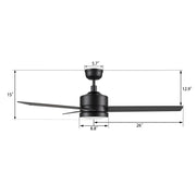 Carro Santana 52in 3-Blade Ceiling Fan | Black Plywood Blades and Integrated LED | Living Room & Bedroom | 52 x 52 x 15 in | Model CFW523E5-L12-B2-1